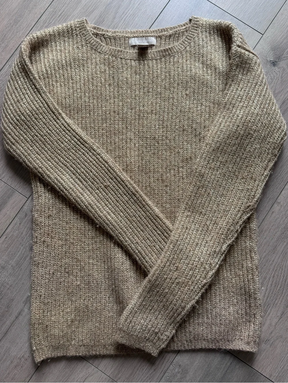 Banana Republic M Gold Wool Alpaca Ribbed Crewneck Sweater Preppy Quiet Luxury